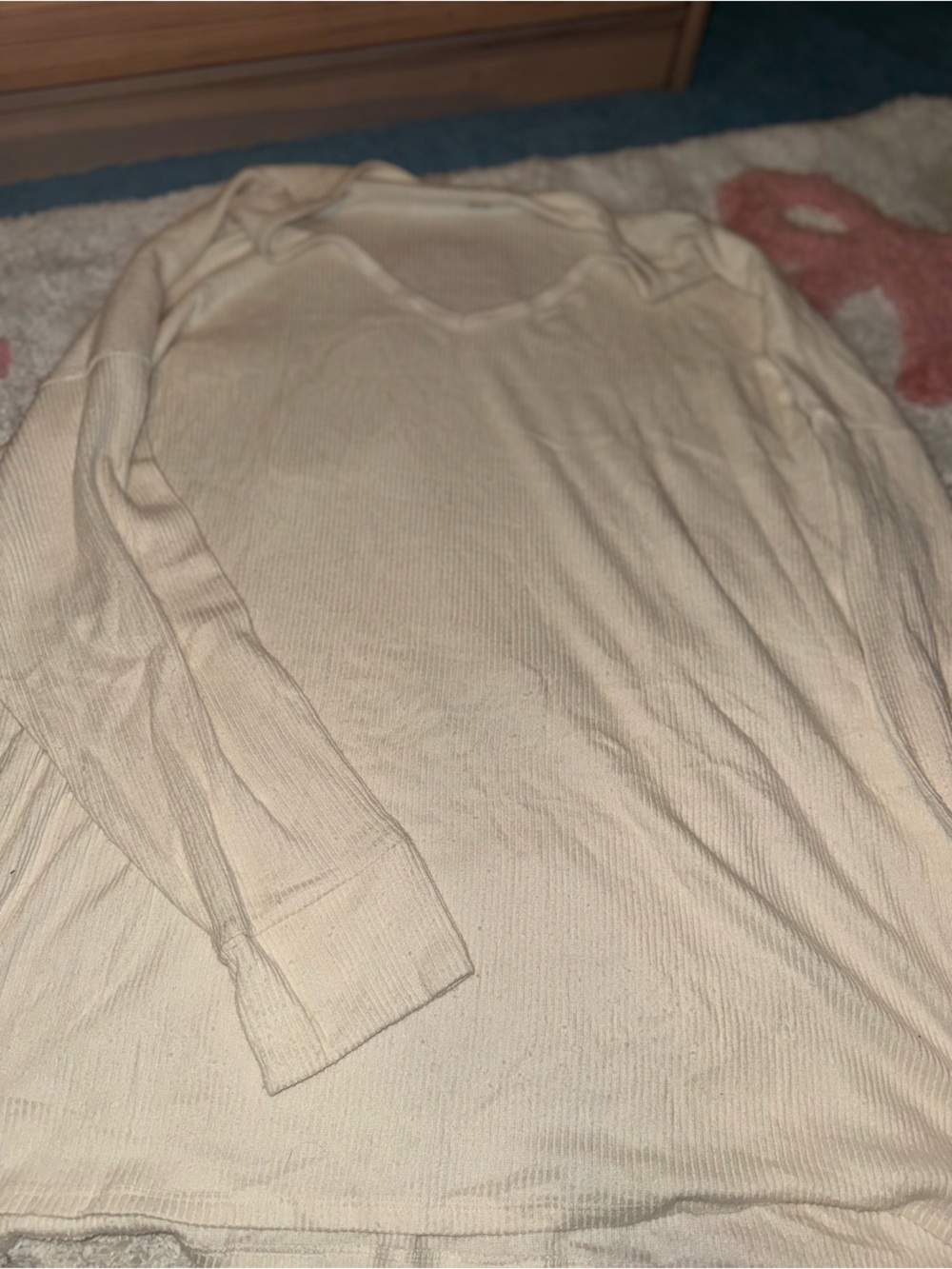 American Eagle Outfitters Cream Ribbed Long Sleeve Top
